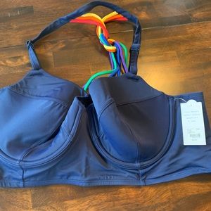 Lane Bryant Navy Swim Top with Rainbow Straps